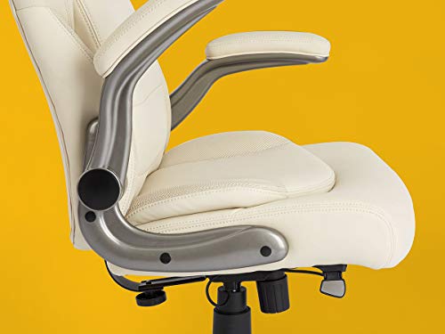 AmazonCommercial Ergonomic High-Back Bonded Leather Executive Chair with Flip-Up Arms and Lumbar Support, Cream - Image 3