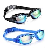 aegend Swim Goggles, Pack of 2 Swimming Goggles No Leaking Anti Fog UV Protection Crystal Clear Vision Triathlon Swim Goggles with Free Protection Case for Adult Men Women Youth Teens, 10 Choices