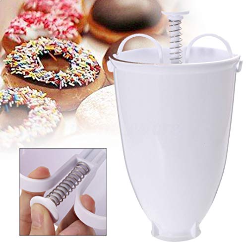 Mini Donut Maker Dispenser - Manual Donut Depositor Dropper Plunger Dough Batter Dispenser Hopper- Frying Model Creative Donut Creation DIY Baking Tool Hot Style (White)