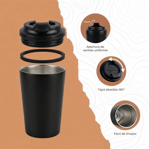 Smarthers Termo Cafe o Te - Taza Termo Cafe para Llevar, Vaso Termico con Mantenimiento de Frío y Calor 4-6 Hrs, Taza Termica de Acero Inoxidable Bpa Free, Vaso Cafe para Llevar, Vaso Termico Cafe