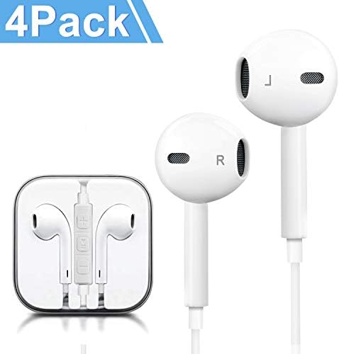 Headphones, 4Pack Quality Earbuds Earphones with Microphone and Volume Control, Compatible with Smartphones Tablet 3.5mm Audio Jack Headsets White