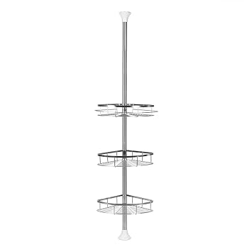 Teleskop Duschregal,3 Ablagen Badregal Edelstahl Eckregal Höhenverstellbar 110-280cm (Edelstahl/3 Ablagen)