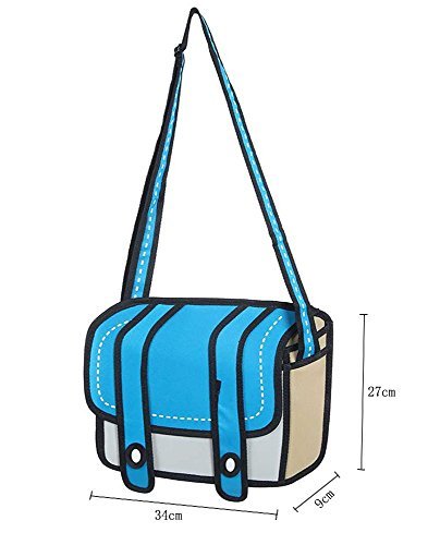 Leegoal Women 3D Jump Style 2D Drawing From Cartoon Paper Bag ,Blue