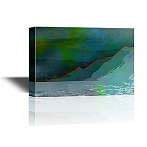 Canvas Wall Art - Abstract Landscape with Mountains Under Blue and Green Sky - Gallery Wrap Modern Home Art | Ready to Hang - 12x18 inches