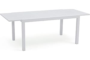Soleil Jardin Aluminum Patio Extendable Dining Table, 59" - 83", Adjustable Indoor Outdoor Furniture Rectangle Table for 6-8 Person Porch Deck Garden, White