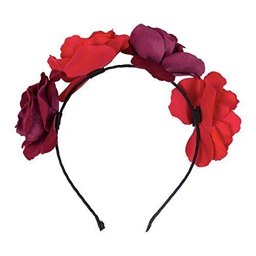 Adult/Kids Halloween Day of The Dead Rose Flower Headband (Red/Fuchsia)