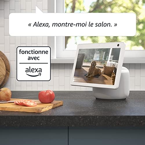 Mini Pan-Tilt Caméra | Caméra de surveillance connectée d'intérieur rotative sur secteur | Audio bidirectionnel, vidéo HD, détection de mouvements, Alexa intégré | Blanc