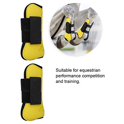 Vented Horse Sport Boots PU Secure Front Horse Hind Front Leg Boots Protect Support Wraps Adjustable Belt Cover(Yellow)