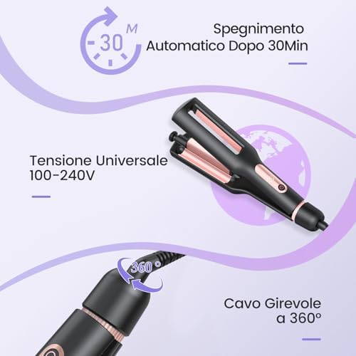 4 In 1 Regolabile Piastra Onde per Capelli, Piastra Beach Waves, Oro Rosa