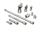 ARES 71270-10-Piece Socket Accessory Set - Premium Chrome Vanadium Steel with Mirror Finish - Includes Socket Adapters, Extensions and Universal Joints