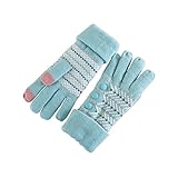 XY Fancy Women Three Button Thickening lengthening Touchscreen Glove Winter Warm Gloves Blue