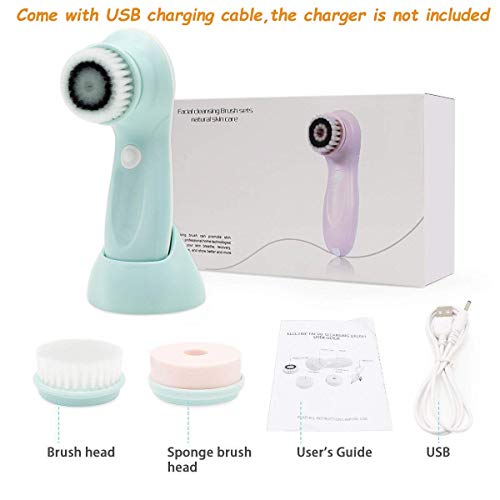 Facial Cleanser Brush, 3 in 1 Electric Rotating Facial Cleansing Brush USB Rechargeable Sonic Face Cleaners Scrubber SPA Skin Care Tool Beauty Instrument - Thumbnail 6