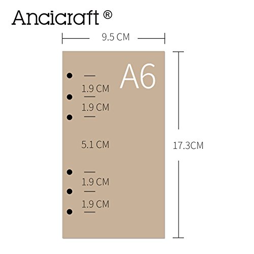 Ancicraft Refills Paper Inserts 6 Holes for Loose Leaf Binder Journal (Diary, Notebook) (A6: 3.75 x 6.75Inch(9.5x17.3cm), Lined craft paper)