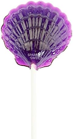 Sparko Sweets Clam Shell Lollipops, Purple, Grape Flavor, 12 Count, Handcrafted in USA – Perfect for Mermaid Parties, Ariel-Themed Events, and Beach Party Favors