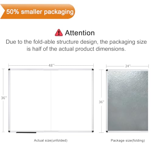 VIZ-PRO Dry Erase White Board/Magnetic Foldable Whiteboard, 48 X 36 Inches, Silver Aluminium Frame