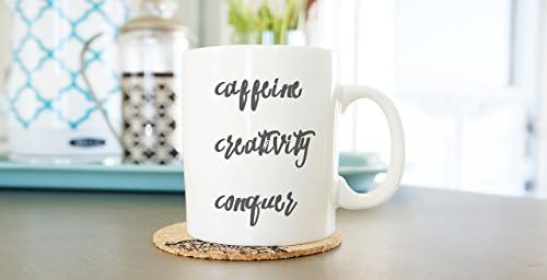 Caffeine Creativity Conquer Coffee Mug | Inspirational Mugs for Women | Hand Lettered Motivational Mug