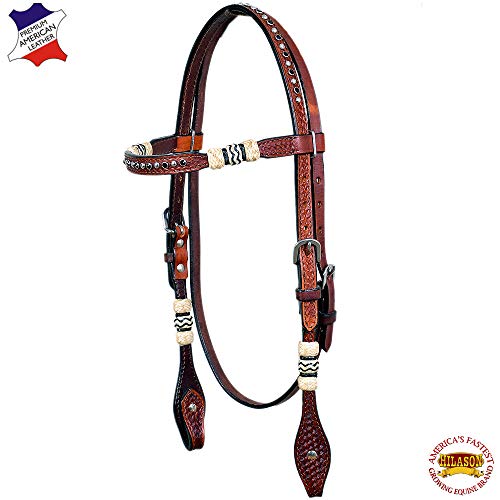 HILASON Western Headstall Horse Tack American Leather Dark Brown Rawhide