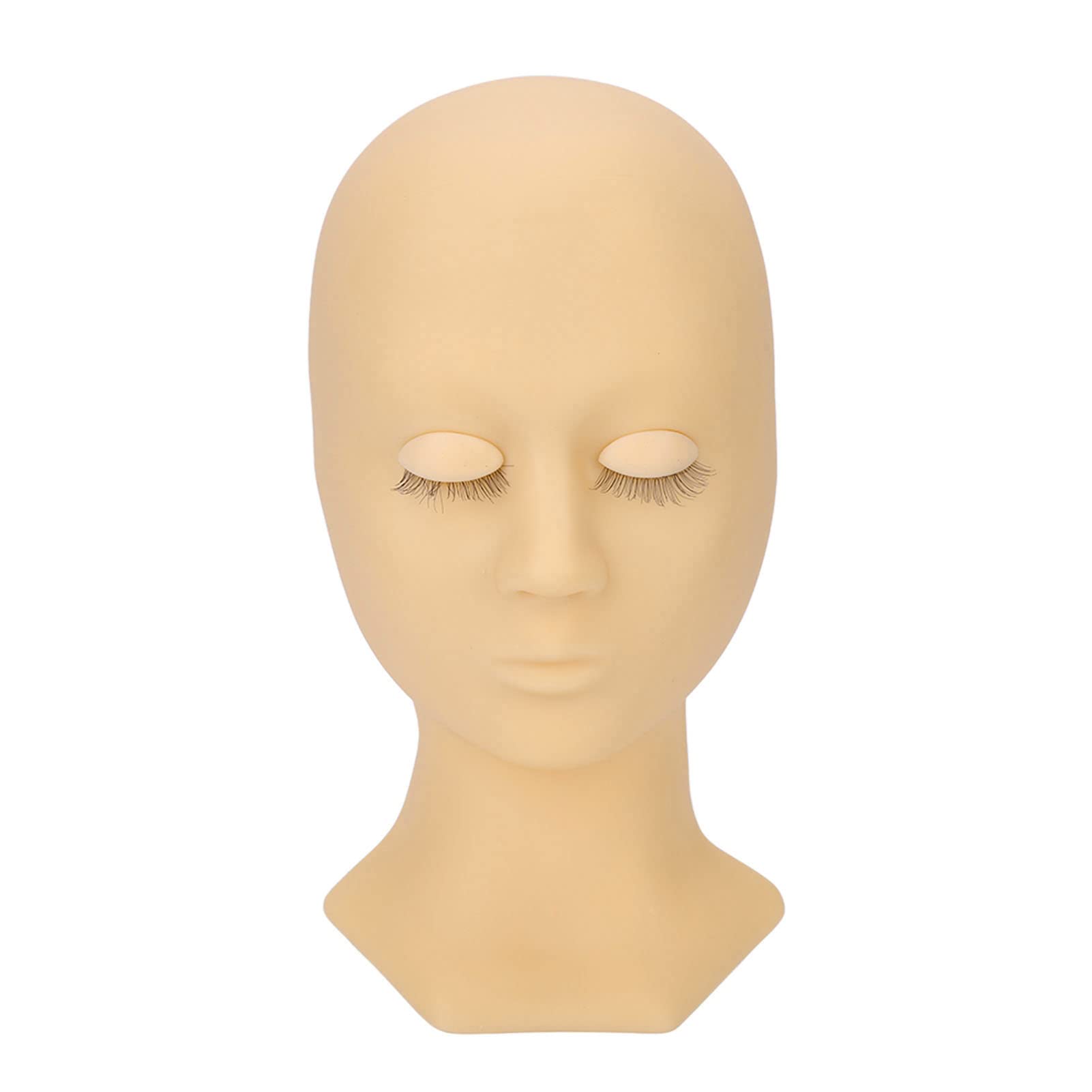 Lash Mannequin Head,Replaced Eyelids Mannequin Head, For Lash Extension Practice, with 1 Pair Replaced Eyelids, Makeup Soft-Touch Rubber Practice Head Cosmetology Doll Face Head,Easy to(skin color)