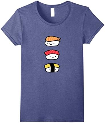 Womens Sushi Trio! - Shrimp Tuna Egg Japanese Food Graphic T-Shirt Medium Heather Blue