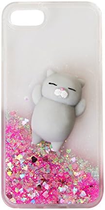 KAMELI Squishy Glitter Grey Cat Cell Phone Case For IPhone 7 With Slow Rising Foam Stress Relief Toy