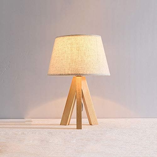Dicai Modern Tripod Simple Wood Table Lamp European Cloth Desk Lamp Creative E27 Edison Reading Lamp Portable with Switch Flax Bedside Lamp Bedrooms Living Rooms Table Lights