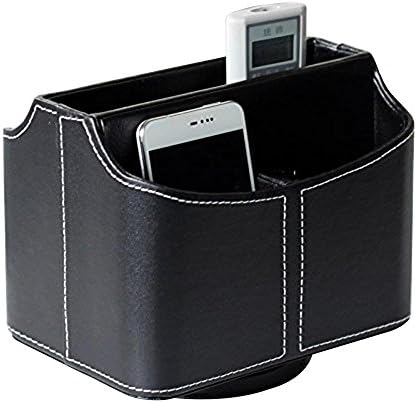 Remote Control Holder,Spinning TV Remote Controller Caddy Desktop Mail/Media Organizer Pen Pencil Stationery Storage Box 360 Degrees Rotatable Gadget Holder with 5 Compartments (Black)