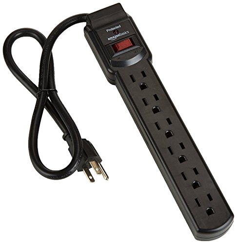 Amazon Basics 6-Outlet, 200 Joule Surge Protector Power Strip, 2 Foot, Black - Pack of 2