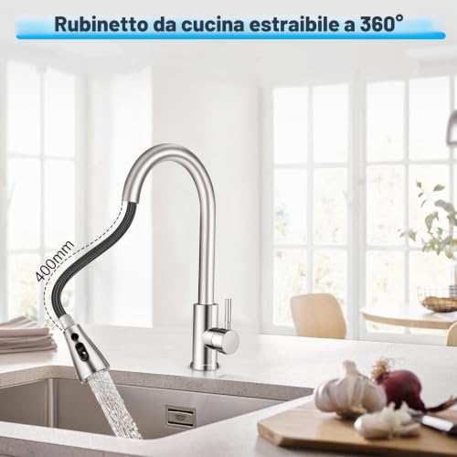 Kitchen Sink Tap with 3 Modes, Kitchen Mixer Tap with Pull-Out Shower, 50 cm, 360° Swivel Spout, SUS 304 Kitchen Tap, Kitchen Taps with G3/8 Inch Connection