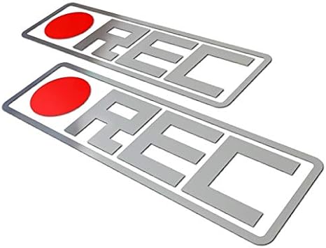 Amazon ドライブレコーダー録画中ステッカー Rec 鏡面シルバー レッド 10cm 3cm 2枚セット ステッカー デカール 車 バイク