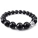 KONOV Black Agate Mens Bracelet, 12mm Energy Bead, Buddha Mala, Black Silver