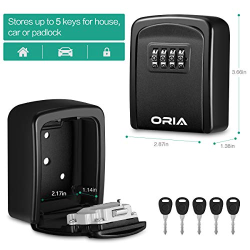 ORIA Key Lock Box, 4 Digit Combination Key Storage Lock Box, Wall