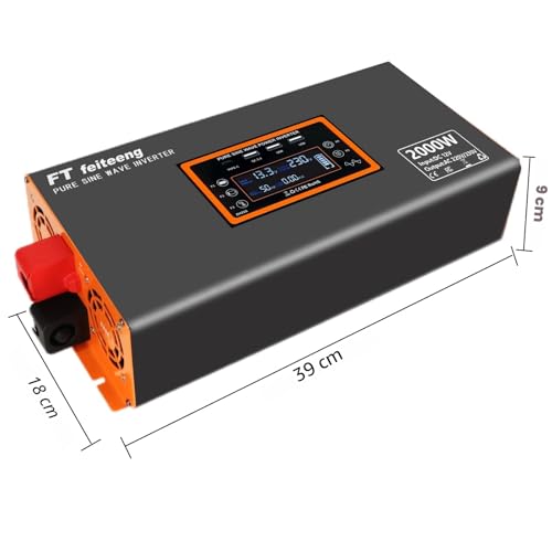 2000 W / 4000 W Inverter 12 V to 230 V Pure Sine Wave EU Sockets 30 W USB-C LCD Remote Control Voltage Converter for Caravan Truck Solar