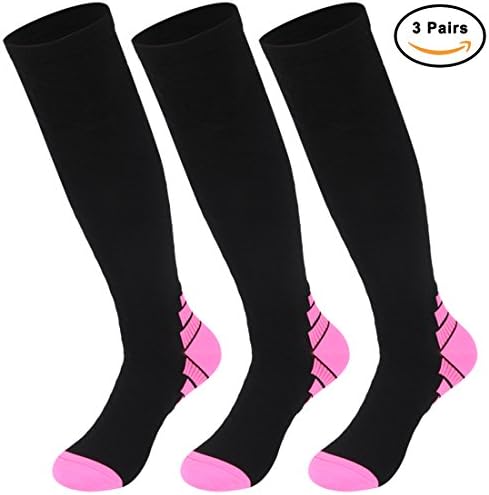 Calbom Athletic Running Socks, Unisex 3 Pairs Pack (15-20 mmHg) Compression Knee-High Over Calf Sports Soccer Tube Socks