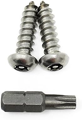 RENNY Anti Theft Automotive License Plate Frame Security Fasteners / #14 x 1 Button Head Torx Security Sheet Metal Screws/Stainless Steel/Tamper Resistant (2 Screws, 1 Tool)