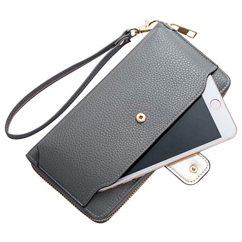 Wristlet Wallet Purses Women Cellphone Pocket Clutch (GREY)