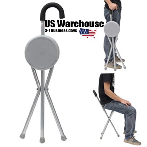 Outdoor Travel Folding Stool Chair Portable Tripod Cane Walking Stick Seat Camping Hiking [US Warehouse] by ShopIdea - Thumbnail 6