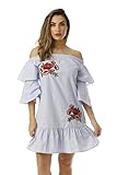 Cocoom Bell Sleeve Dress with Floral Embroidery 401579-BLU-3X Blue/White