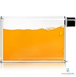 Clear Water Bottle, Reusable Waterbottle - BPA Free Small Plastic Flask, Slim Leak Proof, Refillable Cool Flat Memo Rectangle Pocket Kids School Lunch Drinking Bag Wide Mouth Funnel, No Straw / Glass