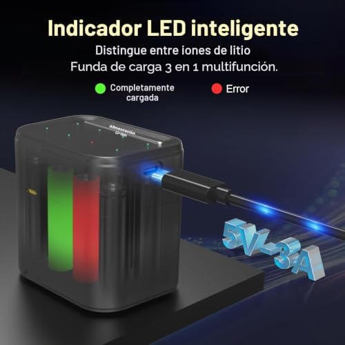 Paquete de 8 Pilas Recargables AA 1,5V Litio 3600mWh Alta Capacidad + Cargador Rápido con Pantalla LED - Más de 2000 Ciclos - Baterías de Larga Duración