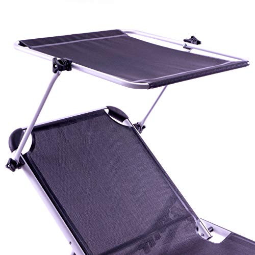 Divero Gartenliege Sonnenliege mit Dach 187x57x30 cm klappbar 5fach verstellbar Aluminiumrahmen Dreibeinliege wetterfest robust Keret (Schwarz) – Bild 6