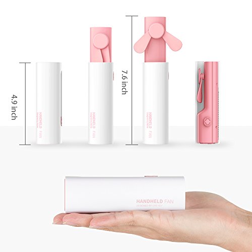 Portable Handheld Personal Fan Rechargeable Battery Operated Fan Quiet Foldable with 2200mAh Power Bank & Led Flashlight, 15-25H Long Working Time for Hot Summer Travel Shopping Outdoor Sports (Pink)