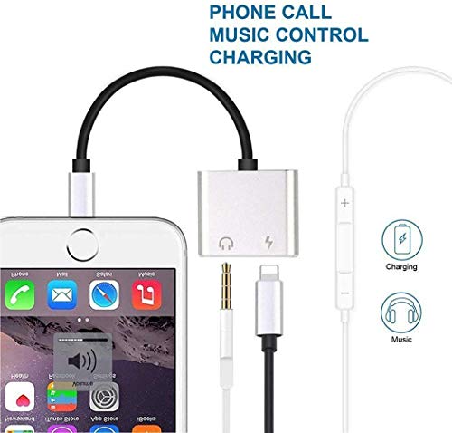 Headphone Adapter for iPhone11Pro Charge Jack AUX Audio 3.5 mm Jack 2 in 1 Earphone Audio Jack Cable for iPhone 8/8 Plus/7/7 Plus/X/XR/XS/XS MAX Dongle Accessory Adapter Support All iOS Systems
