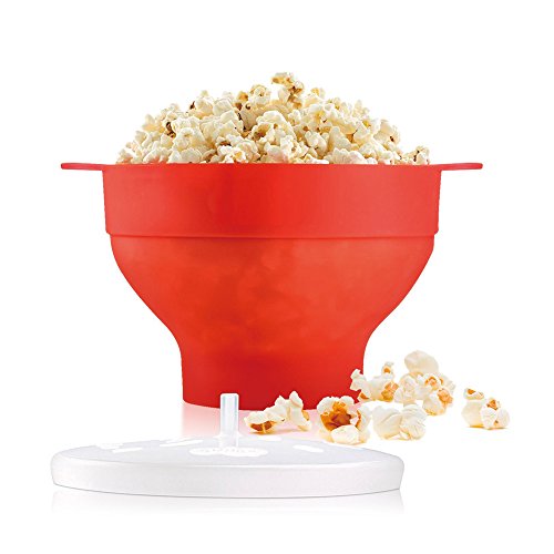Microwave Silicone Collapsible Popcorn Popper, Collapsible Silicone Bowl (Red)