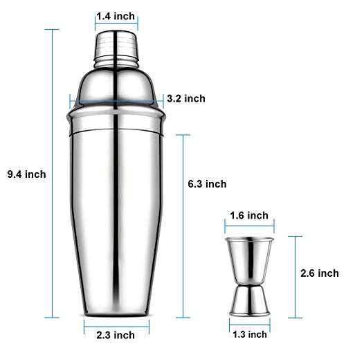 Vegena Cocktail-Shaker-Set, Profi-Bar-Shaker, Set aus Edelstahl, 750 ml, Shaker mit Filter – Bild 5