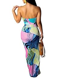 LightlyKiss vestido sexy floral sin tirantes bohemio largo maxi vestido de playa