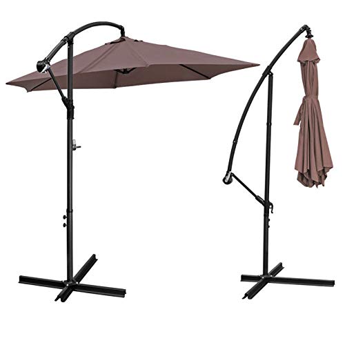 10ft Outdoor Umbrella Patio Offset Market Terrace Cantilever Cranking Base White