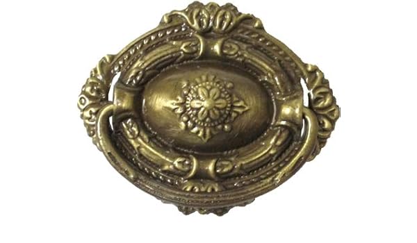 Depression Era Antiqued Brass Oval Flower Drawer Knob Pull Handle