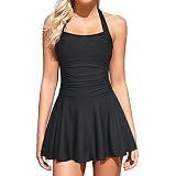 SHEKINI Woen's V-Neck Ruched Swi Skirt Tuy Control One Piece Retro...