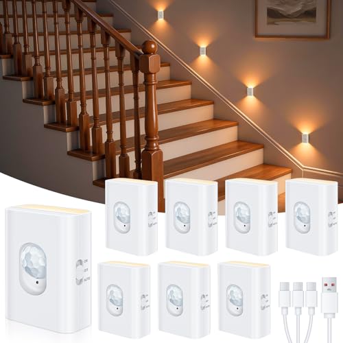 WILLED Luz Nocturna Recargable con Sensor de Movimiento, Luz LED para Escaleras, 8 Piezas, 3 Modos (Auto/Encendido/Apagado), Luz Adhesiva para Pasillos, Armarios y Cocina
