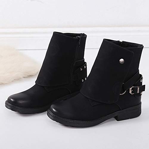 Hunzed Women Shoes Vintage Suede Casual Zipper Leather Girl's Boots (Black, 7.5 M US) - Thumbnail 2